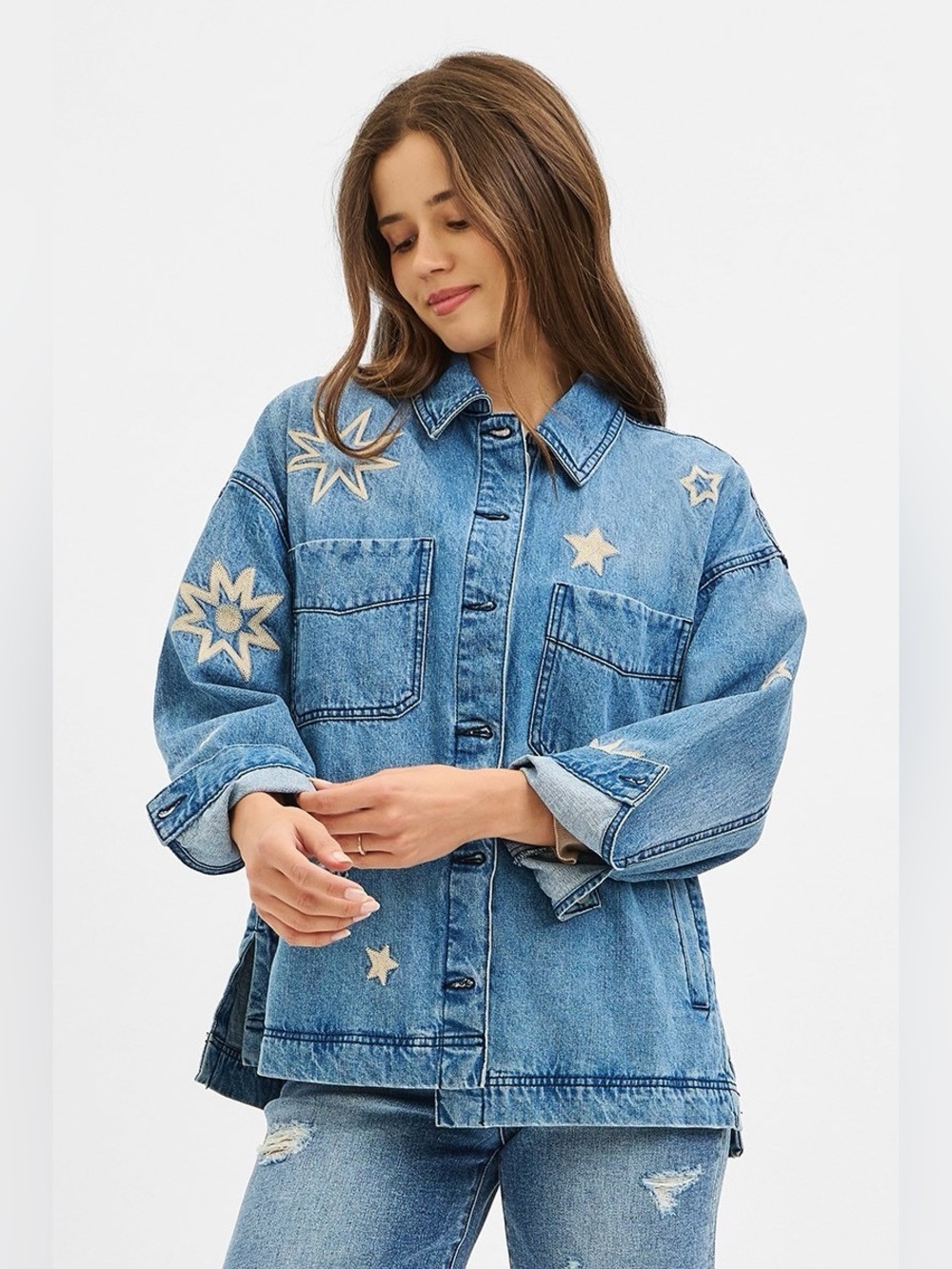 RDJ9241 MEDIUM Risen Star Embroidered Oversized Jacket - Picture 3 of 4